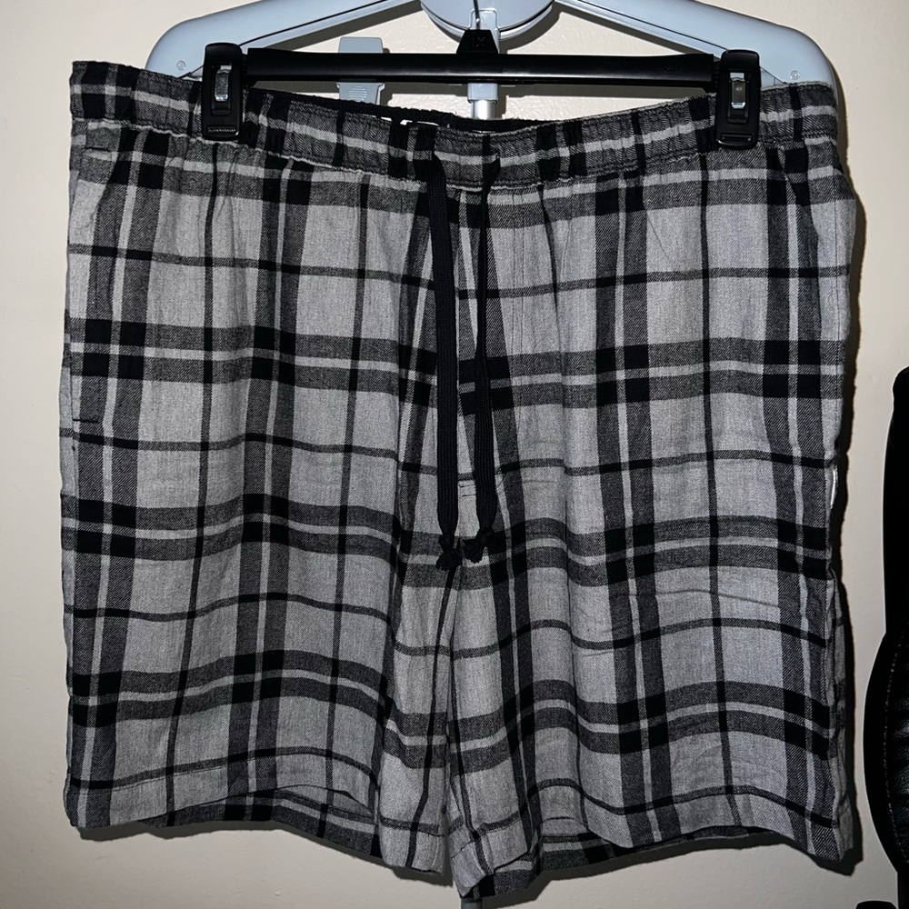Gray and Black Athletic Shorts with Plaid Design